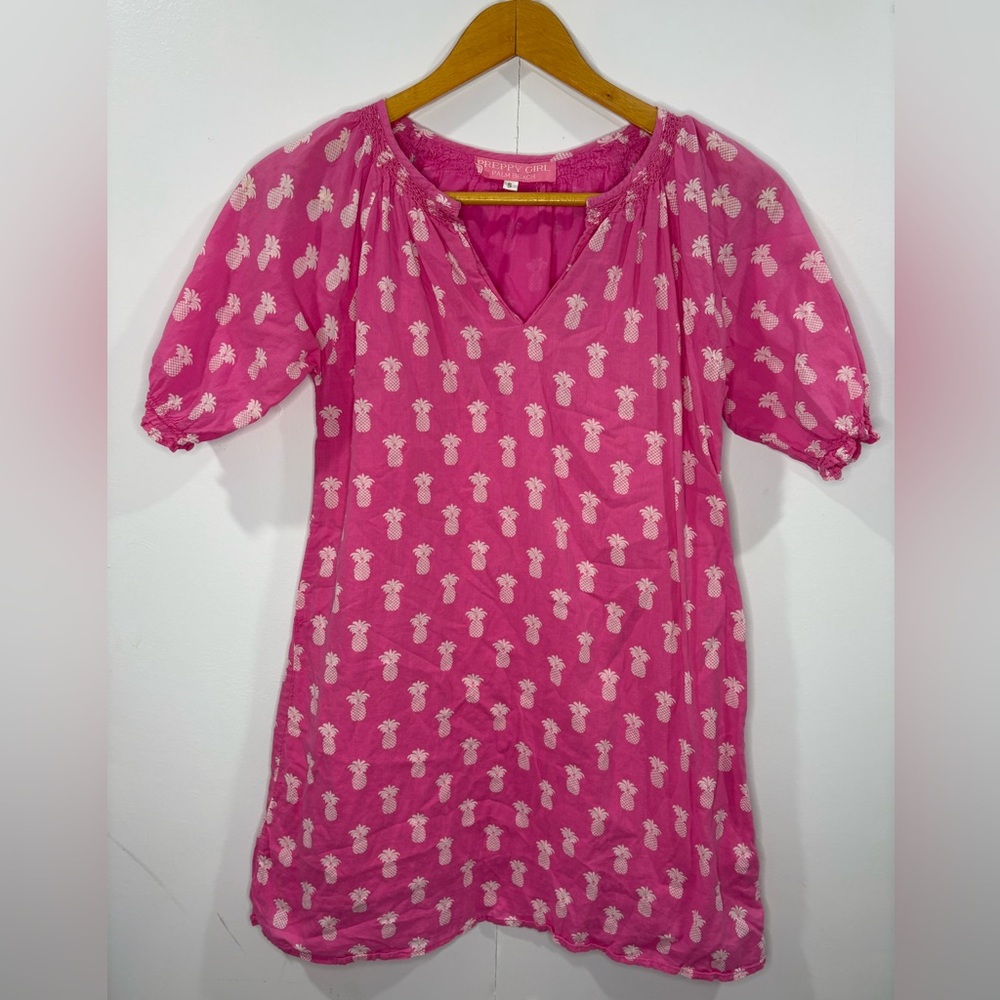Women's Preppy Girl Palm Beach Pink Pineapple Mini Dress Size Small
